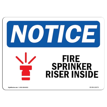 Signmission OSHA Sign, Fire Sprinkler Riser Inside With Symbol, 10in X 7in Aluminum, 7" W, 10" L, Landscape OS-NS-A-710-L-12679